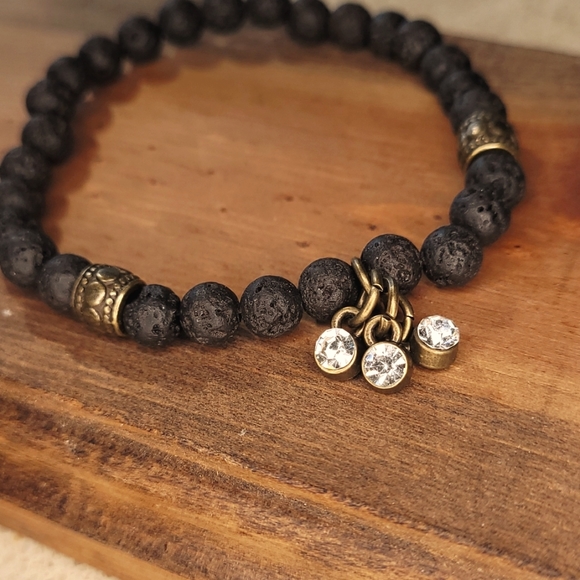 🤍3/$30 Authentic Lava Bead Rhinestone Bracelet - Picture 2 of 7